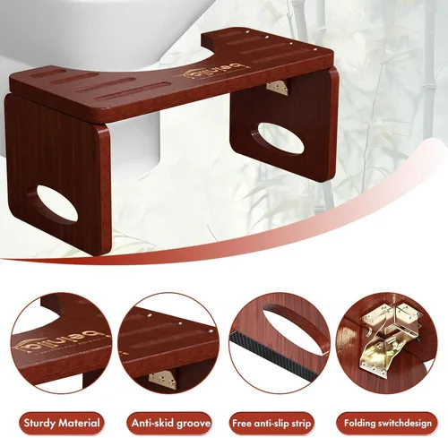 Miniatura 3 de Beinilai Taburete de inodoro plegable para adultos, taburete de 7 pulgadas para baño, orinal de bambú para adultos con tira antideslizante (marrón)