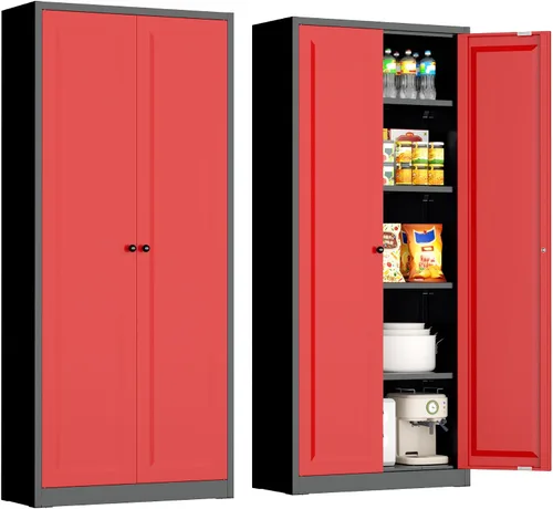 Miniatura 17 de INTERGREAT Gabinete de almacenamiento de metal con puertas con cerradura, gabinetes de almacenamiento de acero con cerradura con 2 puertas