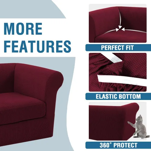 Miniatura 6 de Funda para silla Chesterfield de 2 piezas para sofá de 1 cojín, fundas para silla de brazo alto, 1 asiento, alta elasticidad, lavable, protector