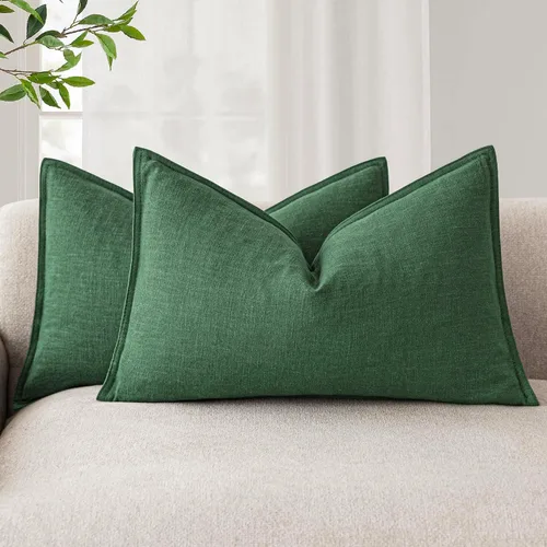 Miniatura 64 de Foindtower Paquete de 2 fundas de almohada decorativas de lino y liso, funda de cojín decorativa suave, estilo bohemio campestre para silla, sofá