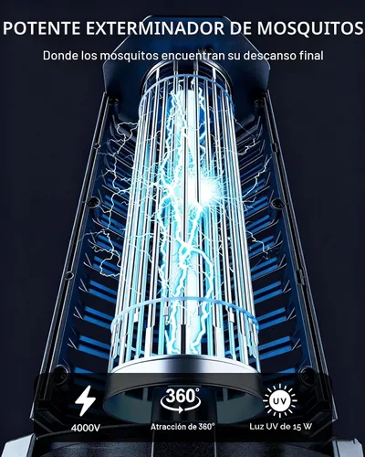 Miniatura 2 de Minimoon Bug Zapper Exterior 4000V Potente Matamosquitos Eléctrico, Trampa para Moscas de 15W para Exteriores, IPX4, Matamosquitos con Cable