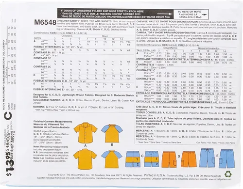 Miniatura 3 de McCall's Patrones M6548 Camisa infantil/niño, Top y pantalones cortos, Talla CCE (3-4-5-6)