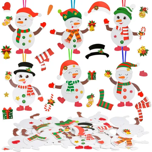 Fennoral Paquete de 12 kits de manualidades de muñeco de nieve para niños, crea tus propios muñecos de nieve con espuma adhesiva, adornos,
