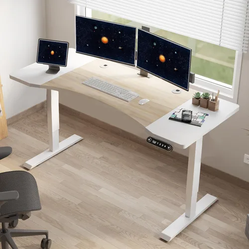 Escritorio eléctrico de pie con motor dual de 63 pulgadas, escritorio de pie ajustable en altura con control de memoria y amplio escritorio para