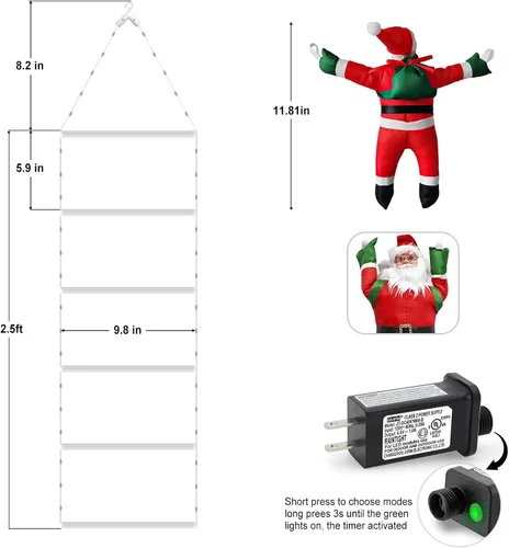 Miniatura 7 de 98 luces LED de Navidad para interiores y exteriores, 2.5 pies, luces decorativas de escalera de Navidad con Papá Noel, 8 modos, luz impermeable