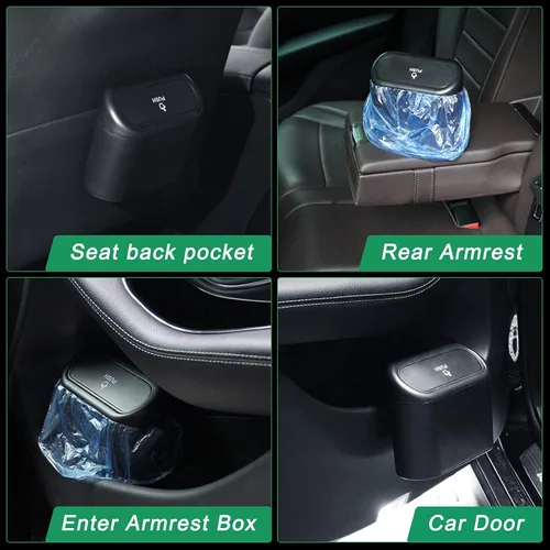 Miniatura 5 de AHIER Cubo de basura pequeño para automóvil con tapa, mini cubo de basura de plástico portátil para colgar con 30 bolsas para automóviles, oficina