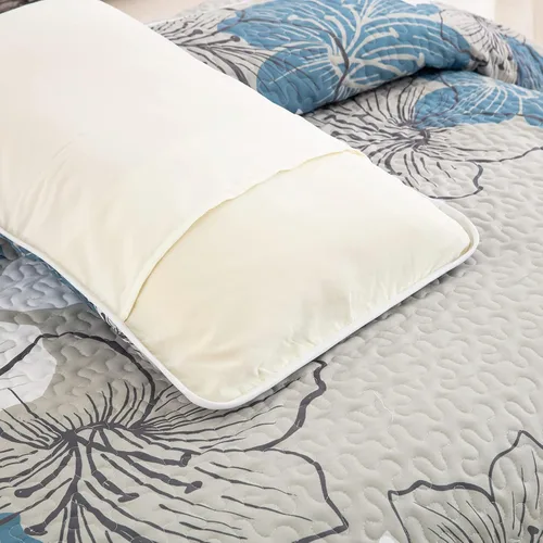Miniatura 7 de DJY Juego de edredón de 3 piezas, tamaño completo, diseño floral azul, elegante colcha bohemia con 2 fundas de almohada, juego de edredón ligero