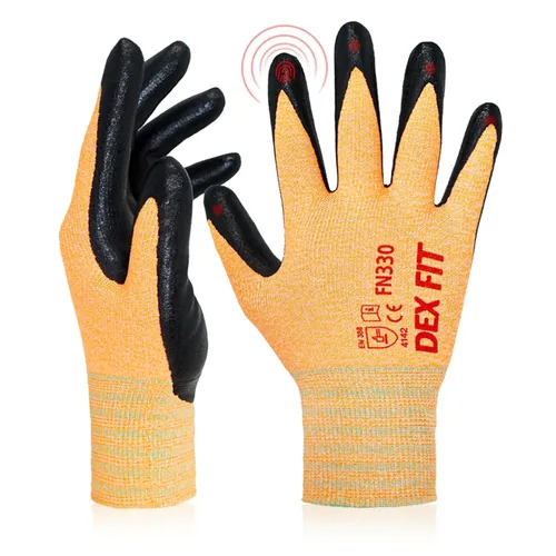 Miniatura 17 de DEX FIT Guantes de trabajo de nitrilo FN330, 1 par, ajuste elástico cómodo 3D, agarre firme, delgados y ligeros, compatibles con pantalla táctil