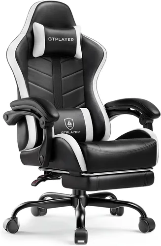 Miniatura 11 de GTPLAYER Silla de juegos para adultos, silla ergonómica para juegos de computadora con reposapiés, altura ajustable, reclinación de 90-155° y Azul