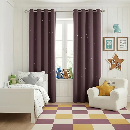 Miniatura 24 de NICETOWN Cortinas infantiles perforadas, cortinas marroquíes con estrellas azules para dormitorio de niñas, gruesas y suaves, para oscurecer la Azul
