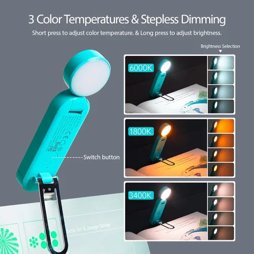 Miniatura 3 de VAVOFO Luz de Lectura Recargable por USB, Bloqueo de Luz Azul, Luz Ámbar con Clip en Forma de Marcapáginas, Cuidado Ocular, 6 LEDs Luz de Libro
