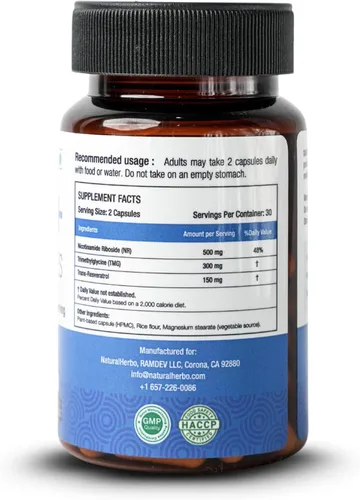Miniatura 8 de NAD+ Cápsulas 950mg 60 cápsulas vegetales Energía celular y apoyo saludable al envejecimiento aumenta el metabolismo, la inmunidad y la función