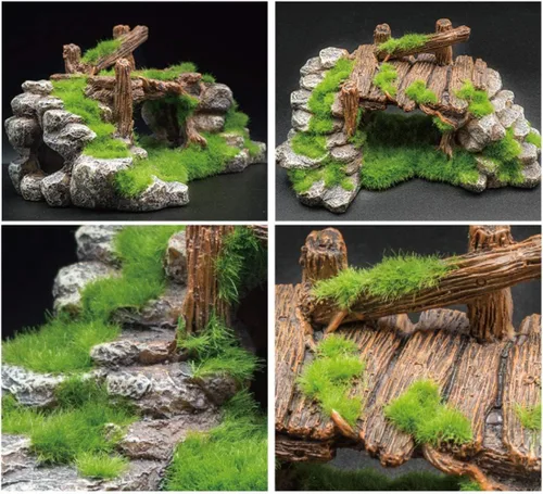 Miniatura 6 de S-Lifeeling Decoración de pecera Musgo Rockery Plantas de piedra Ruinas de madera Paisajismo Tortuga Tanque Decoración Pescado Refugio de camarones