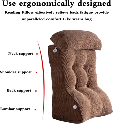 Miniatura 6 de Almohada de lectura para sentarse, respaldo de cuña en la cama/sofá, almohada triangular de lectura, cojín de apoyo lumbar con almohada ajustable