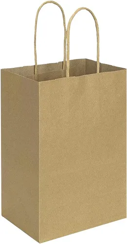 bagmad Paquete de 100 bolsas de papel pequeñas de color marrón de 5.25 x 3.25 x 8 pulgadas con asas, bolsas de papel de regalo, regalos de fiesta de