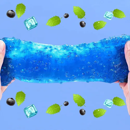 Miniatura 7 de Slime Cristalino Crujiente con Brillo de Cubo de Gelatina Azul Arándano Prefabricado, Incluye 6 Juegos de Complementos, Estimulación Sensorial