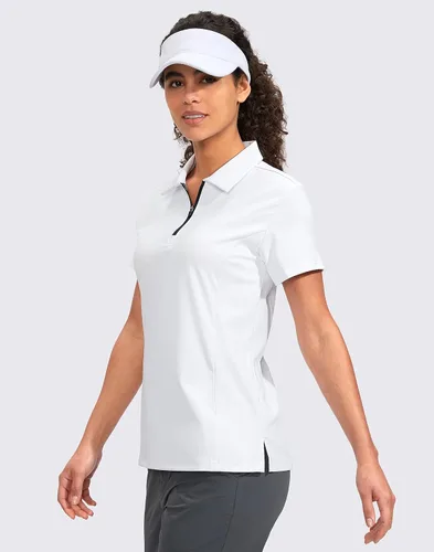 Miniatura 3 de Viodia Camisa de golf para mujer, manga corta, con cremallera, de secado rápido, elástica, con cuello de tenis, ropa de golf