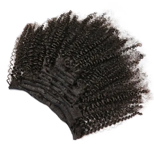 Miniatura 2 de MEIEM Extensiones de cabello rizado afro 4B 4C con clip, cabello virgen brasileño Remy, color natural, 4.23 onzas, 8 unidades por juego