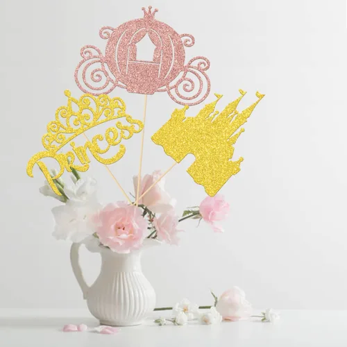 Miniatura 4 de 12 piezas de decoración de mesa de princesa, corona de princesa, centros de mesa de princesa para mesas, castillo de princesa, suministros de fiesta