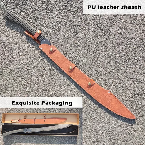 Miniatura 3 de Espada machete de acero al manganeso de espiga completa hecha a mano de 34.6 pulgadas con funda para práctica, uso al aire libre