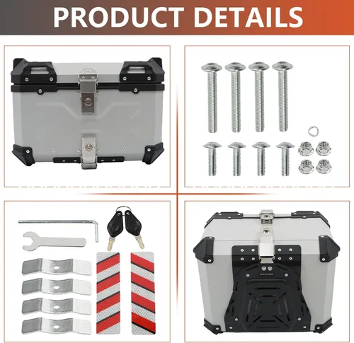 Miniatura 4 de labwork 55L Caja de Equipaje Superior para Motocicleta con Respaldo y Placa de Montaje, Aluminio Duro Resistente al Agua con Cerradura de Seguridad
