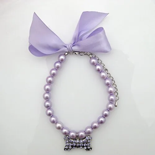 Miniatura 2 de Fancy Pearls - Collar de cristal para perro, joyería con diamantes de imitación brillantes, dije de hueso grande para mascotas, gatos, perros Rosa
