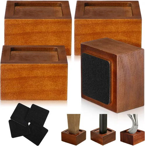 Miniatura 8 de Paquete de 8 elevadores de madera maciza para muebles, altura ajustable de 1 a 4 pulgadas, agujero empotrado antideslizante con 8 tapetes