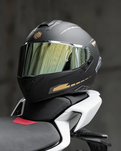Miniatura 7 de ILM Cascos de motocicleta de cara completa para adultos, hombres y mujeres, doble visera Powersports Motorbike Street Racing 619 (negro dorado, S)