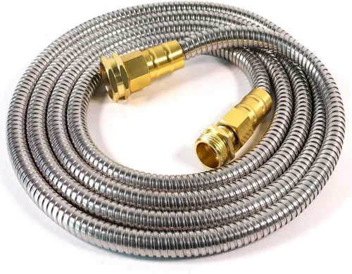 Miniatura 10 de Manguera corta de metal para jardín de 3 pies – Manguera de agua de acero inoxidable 304, extensión de manguera flexible, extensor de manguera