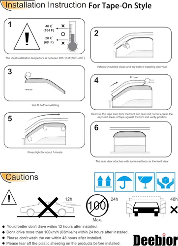 Miniatura 8 de Juego de 4 protectores de lluvia originales para ventana, con cinta adhesiva para montaje exterior, viseras de ventana de ventilación laterales