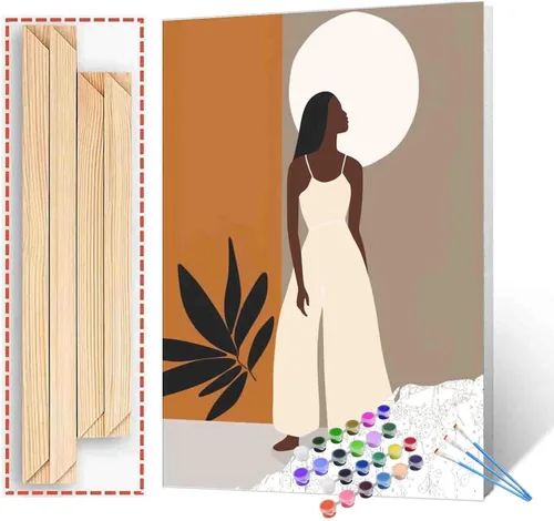 Miniatura 23 de Pintura de niña afro a la moda, kits de pintura por números, 16 x 20 pulgadas, lienzo de hojas tropicales, pintura al óleo para niños y adultos