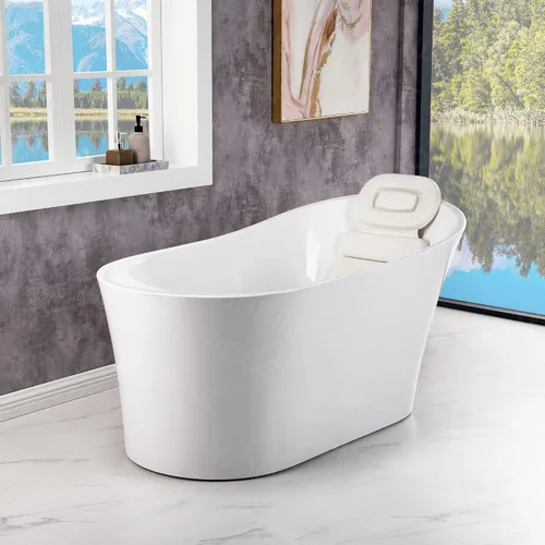 Miniatura 6 de WOODBRIDGE Bañera de acrílico independiente de 59 pulgadas, bañera contemporánea con desbordamiento y drenaje negro mate B0083-MB-Drain O/blanco