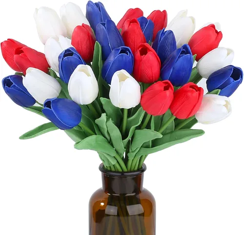 Miniatura 11 de SITUMEIZI 15 piezas de flores blancas artificiales, tulipanes artificiales de poliuretano de 14 pulgadas a granel para el hogar, cocina, Pascua