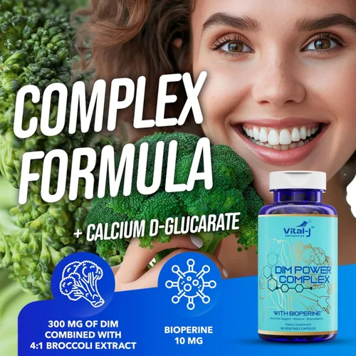Miniatura 6 de Complejo potente DIM 4 en 1 de 300 mg – Equilibrio de estrógeno y metabolismo, energía y menopausia Suplemento de apoyo con bioperina (x4), calcio