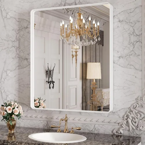 Miniatura 64 de Espejo de baño LED de 60x36 pulgadas con marco negro, espejos de baño retroiluminados y con luz frontal para pared, antiempañamiento, regulable