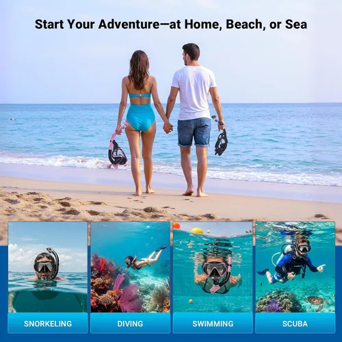 Miniatura 7 de Snorkel Mask Set, Dry-Top Snorkel Set Scuba Diving Mask, 180° Panoramic Wide View, Professional Breathing Freely Snorkeling Gear Kit with Nose Cover
