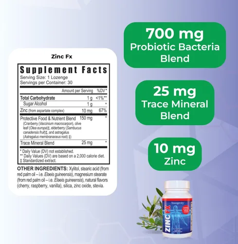 Miniatura 3 de Youngevity Zinc Fx - Zinc + oligominerales + saúco + astrágalo - Apoyo inmunológico masticable - Altamente absorbente - Delicioso - 30