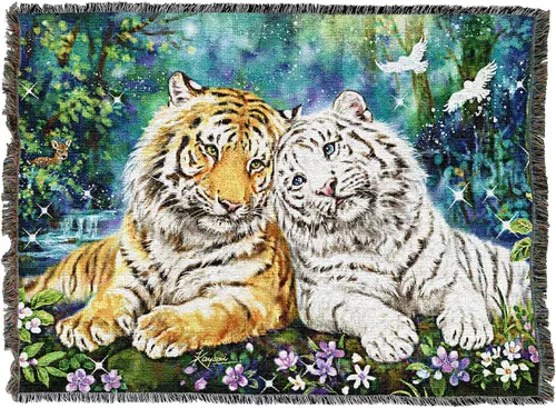 Miniatura 4 de Pure Country Weavers Manta de tigre del Santuario de la mañana, manta de regalo tejida de algodón, fabricada en los Estados Unidos (72 x 54 pulgadas)