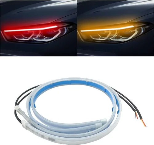 Tira de Luz LED para Faros Tubo de Luz, Luz de Circulación Diurna DRL Flexible de 24 Pulgadas, Lámpara de Señal de Giro Secuencial de Flujo