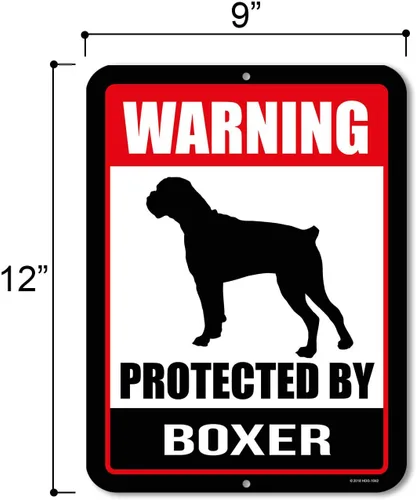 Miniatura 2 de Honey Dew Gifts, Señal de aluminio de metal con advertencia protegida por boxer, Beware of Dog, 9 x 12 pulgadas, HDG-1062