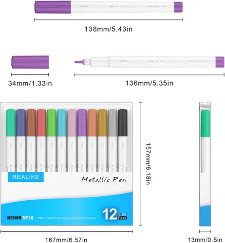 Miniatura 4 de REALIKE Bolígrafos metálicos compatibles con Cricut Joy/Xtra, juego de 12 rotuladores multicolor (punta de 1.0)