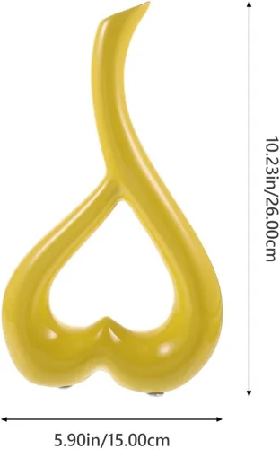 Miniatura 2 de VOSAREA Recipiente de cerámica en forma de corazón amarillo mostaza florero para sala de estar