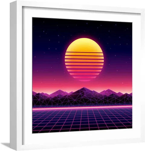 Miniatura 11 de ART.COM Wall Art Print Retro Futuristic Background 1980S Style. Digital Landscape in a Cyber World. Retro Wave Music Album on Black Frame by Kelvin