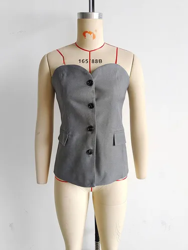 Miniatura 7 de Lerzykoy - Chaleco de traje sin tirantes para mujer, con botones frontales, chaleco formal con bolsillos
