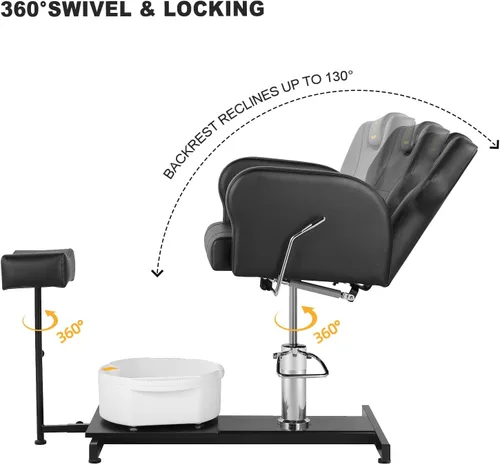 Miniatura 4 de Silla de pedicura con baño de pies de masaje de burbujas, para tecnología de uñas y baño de pies, silla de pedicura sin fontanería, rotación