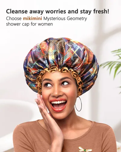 Miniatura 6 de mikimini Gorro de ducha para mujeres y niñas, champán, misterioso, pétalos románticos, grande y mediano (Mysterious, M (paquete de 1))