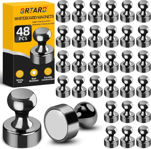 Grtard Paquete de 48 Chinchetas Magnéticas Negras, Imanes de Refrigerador para Pizarra Blanca, Imanes de Pizarra Blanca Imanes de Refrigerador, Negro