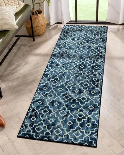 Miniatura 30 de Moynesa Alfombra marroquí lavable de 2 x 3 pulgadas, pequeña, azul, para cocina, baño, suave, antideslizante, de pelo bajo, moderna, geométrica