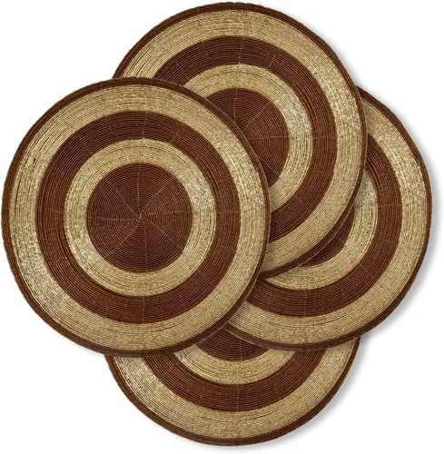 Miniatura 15 de Decozen Juego de 4 Manteles Individuales Redondos con Cuentas, de 14 Pulgadas, Rojos, Hechos a Mano con Cuentas de Vidrio, para Decoración de Mesa