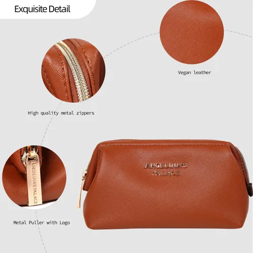 Miniatura 4 de Angelina's Palace Bolsa de maquillaje de viaje impermeable de cuero vegano, organizador de artículos de tocador oriental estilo retro, bolsa de Negro
